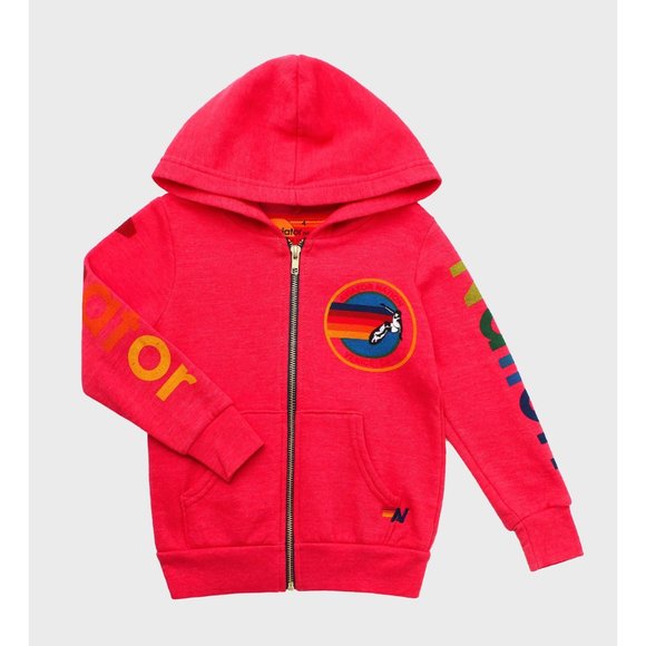 Aviator Nation Kids Zip Hoodie in Neon Red - Picture 2 of 5